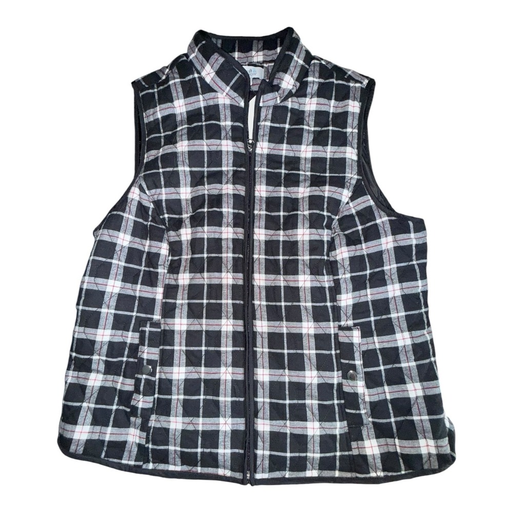 Croft & Barrow Classic Quilted Reversible Vest Women's Size L Plaid Black NWT